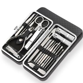 19 in 1 Stainless Steel Manicure set Professional Nail clipper Kit of Pedicure Tools Ingrown ToeNail Trimmer (Color: black)